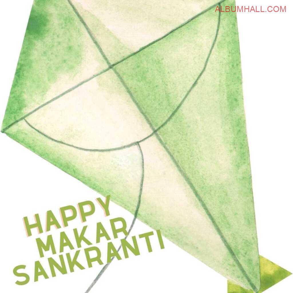 Green Kite with blue thread giving Sankrant wishes