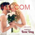 Couple holding white roses bouquet and smiling close to each other trying to wish rose day
