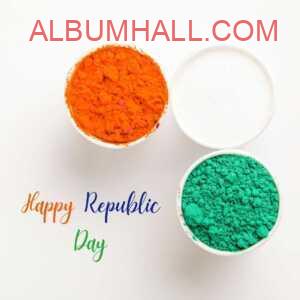 green, saffron and white colors in bowl on white table to wish republic day
