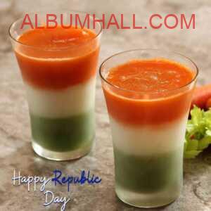 tricolor soft drink filled in two transparent glasses on occasion of republic day with exotic vegetables