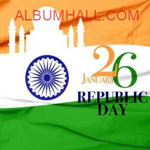Indian flag with white color Taj Mahal drawn with 26 January republic day wishes