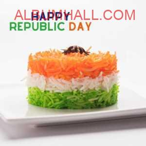 Tricolor rice made in circle shape kept on white tray on occasion of republic day
