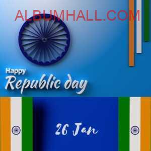 Blue Ashoka chakra with tricolor bars upside down and two flags wishing republic day