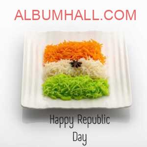 Tricolor rice made in flag shape kept on white tray on occasion of republic day