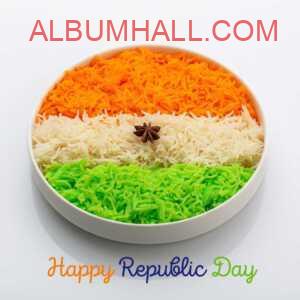 Tricolor rice made in flag shape kept in circle shaped tray on occasion of republic day