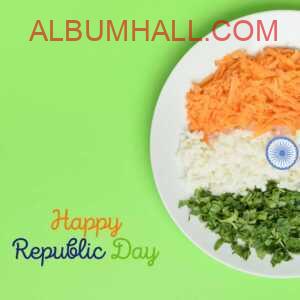 Indian flag made of radish, carrot and coriander on green table