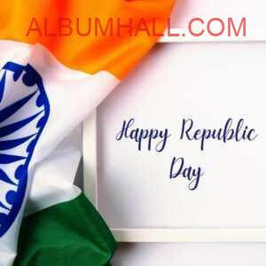India tricolor flag half crumbled with white color frame with republic day wishes