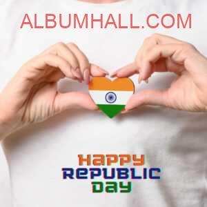Women hands holding Indian flag heart shaped flag on republic day