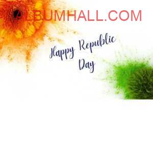 Tricolor flower petals kept in flag shape with republic day wishes on table