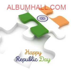 White puzzle H shaped blocks kept on table with one of them colored in indian flag on table for republic day