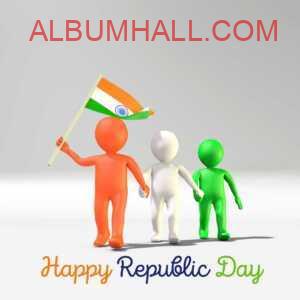 three tricolor men dolls with first one hoisting flag on republic day holding each other hands