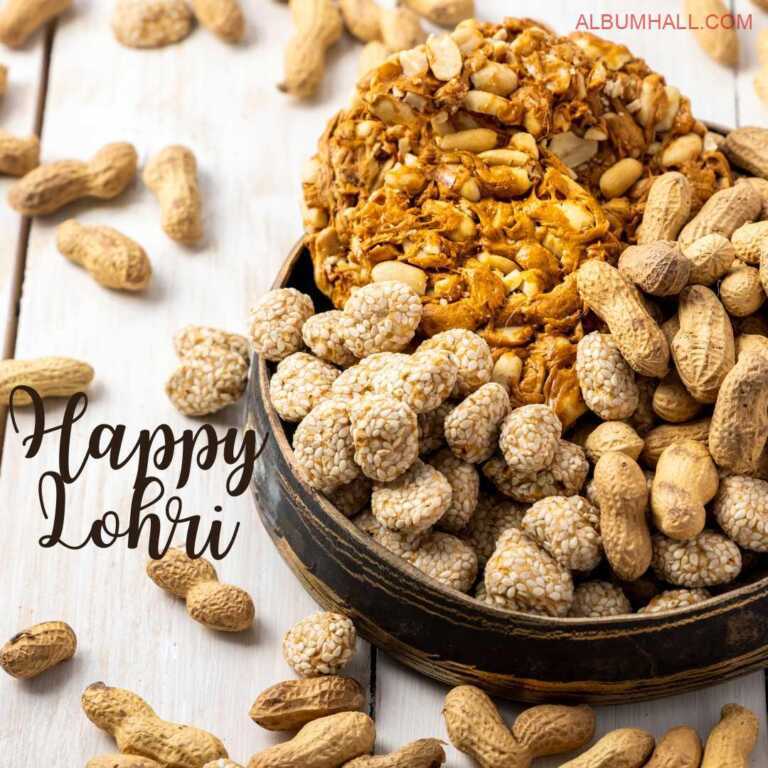 peanuts and jaggery lying in bowl and on the table for lohri festival