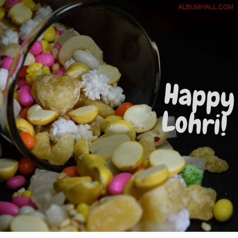 Different kind of Lohri sweets flowing out of a glass