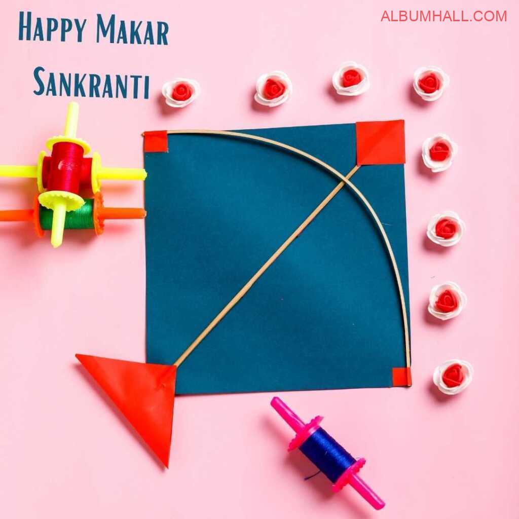 Sankrant kite, threads with red and white roses around