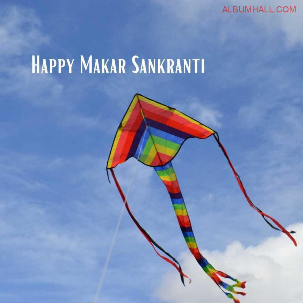 beautiful multi colored fish tail kind looking kite fying in sky on Sankrant