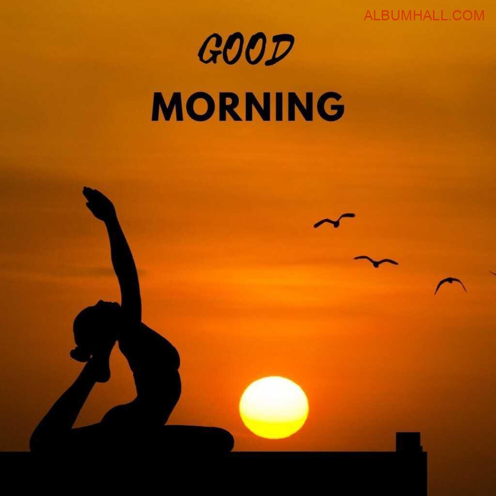 girl doing yoga pointing towards sky in early morning on terrace