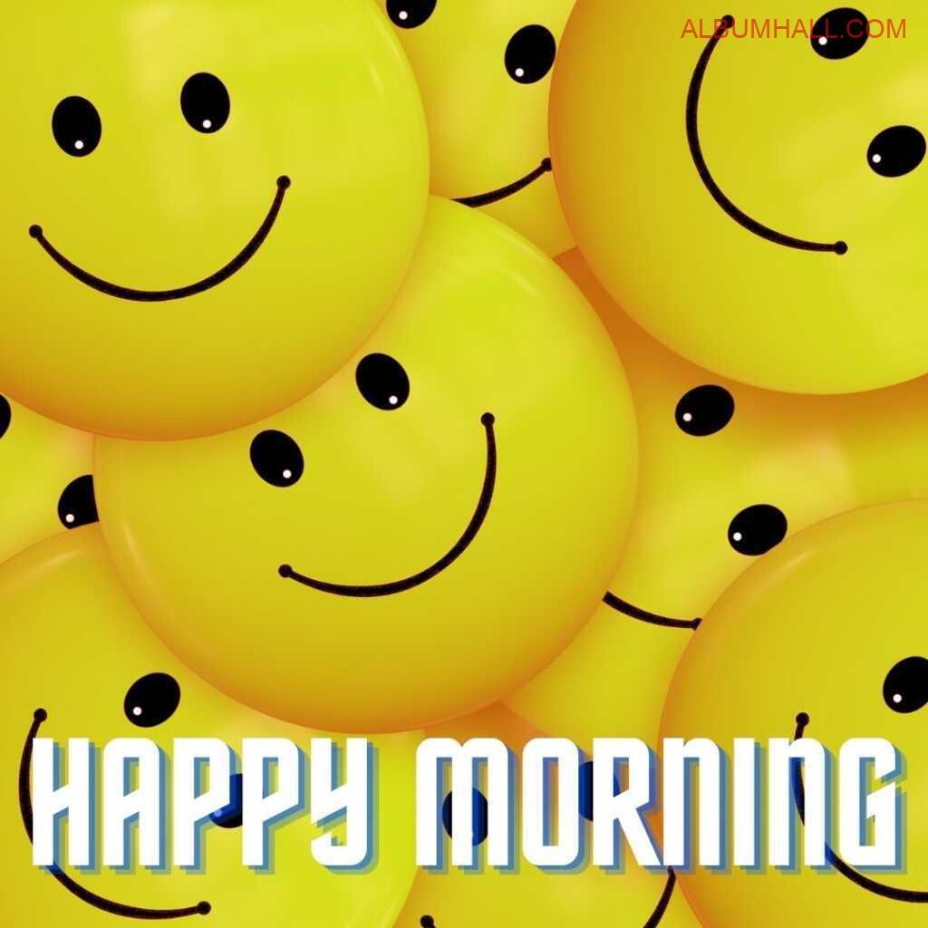 multiple smileys round shaped badges clustered together saying good morning