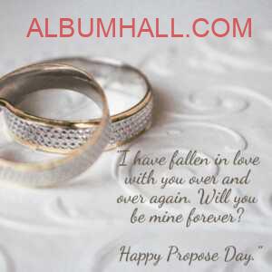 two diamond gold rings on table with propose day quotes
